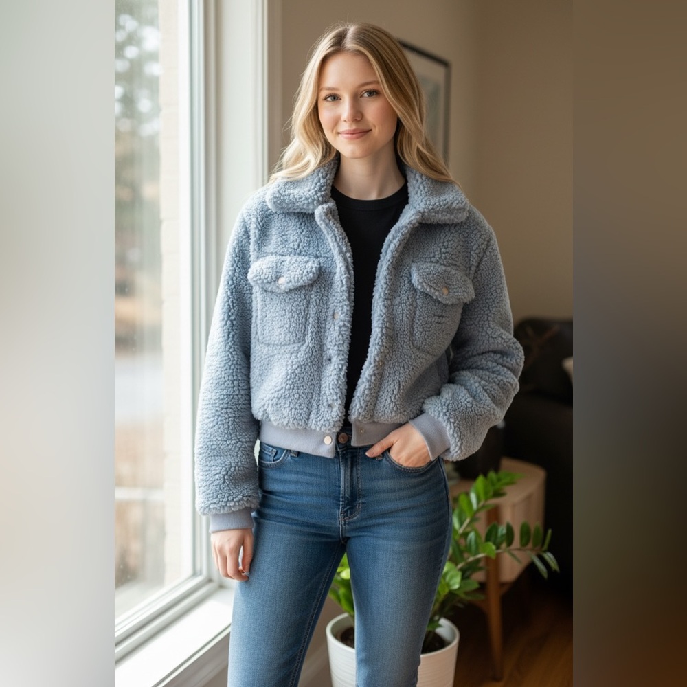N.M.I My Name Is Los Angeles Sherpa Jacket Blue Sz Large NWT